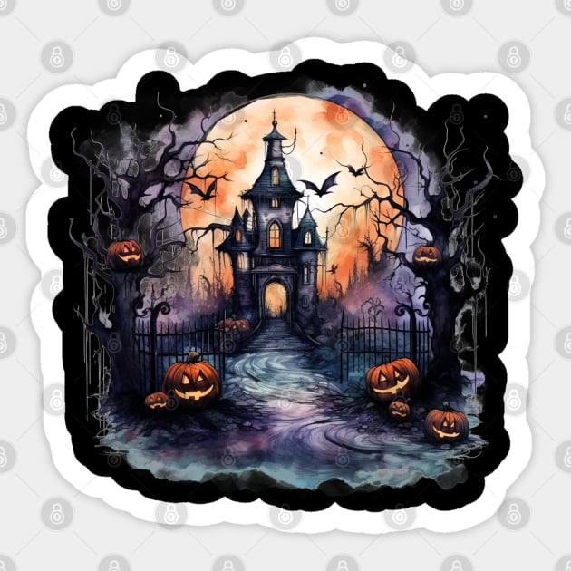 Scary Halloween Castle Watercolor Style Sticker by AnnaMDesigne